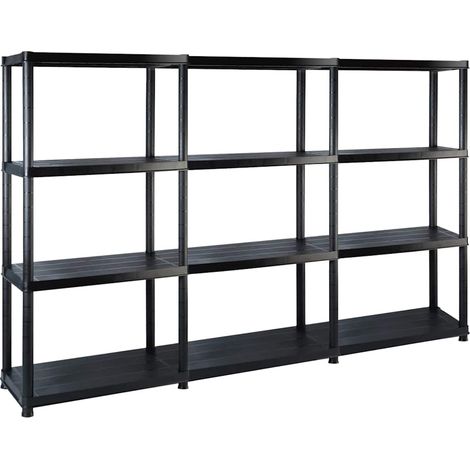 Étagère de rangement à 4 niveaux Étagère Charge Lourde - Étagère de stockage Noir 183x30,5x130 cm Plastique BV216568 - BonneVie (1/5)