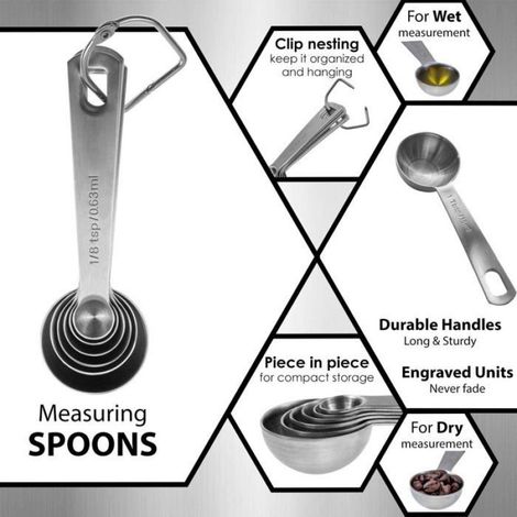 Ustensiles doseurs cuisine - 13 pièces, 6 cuillères +6 tasses, tableau magnétique, inox Étiquette (1/4)