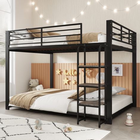 Letto a castello 140 x 200 cm in metallo con scala in legno, nero OKMYHOME (1/5)