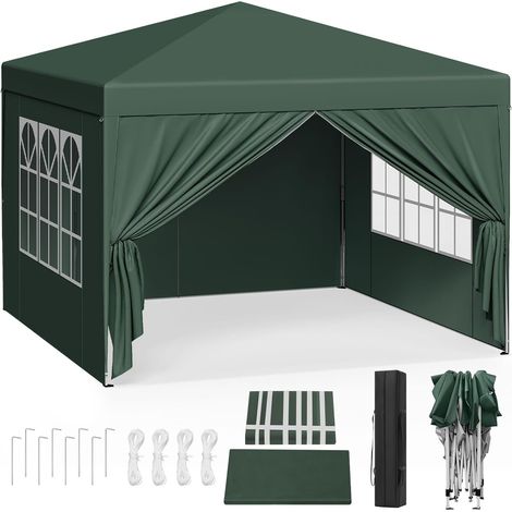WOLTU Pabellón de Jardín Cenador Plegable Pérgola Cuadrada con Diseño Pop Up Carpa con Cubierta Tela Oxford Hecho de Tubos Metales con Tela 3x3 m Altura Ajustable para Camping y Playa Verde