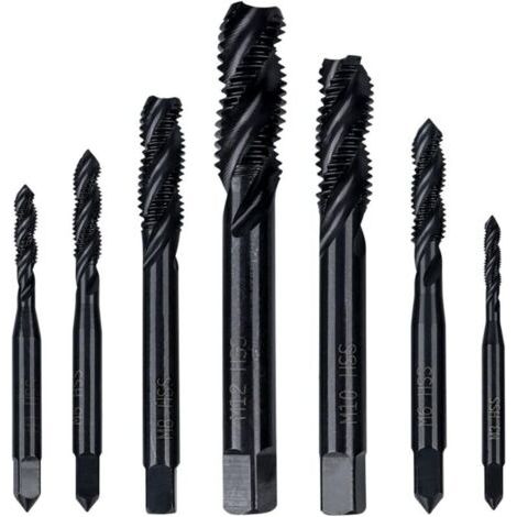 BUNTHAUS Jeu de 7 Tarauds Hélicoïdaux HSS   Assortiment de Tarauds M3 à M12 pour Filetage Métal, Plastique et Bois