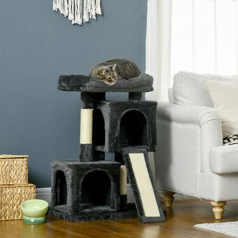 PawHut Kratzbaum 83 cm Kleiner Katzenkratzbaum mit Sisalsäulen, Katzenkratzbaum, Katzen Kletterbaum, Katzenbaum, Katzenmöbel Spielbaum für kleine Katzen, Dunkelgrau