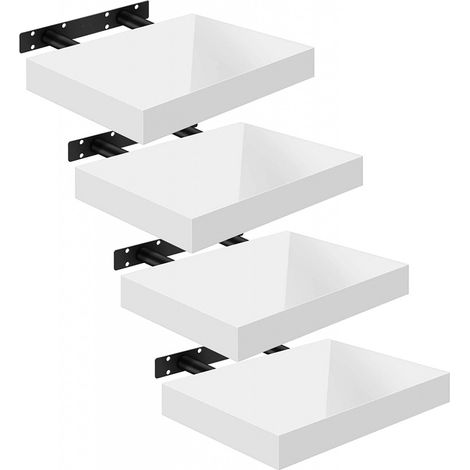 WOLTU 4er-Set Wandregal Wandboard freischwebend Schweberegal Holz Board weiß 25x22.9x3.8cm (1/5)