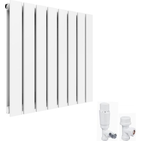 ELEGANT 600 x 600 mm Horizontal Radiator White Double Designer Radiator Flat Panel Bathroom Heater + White Thermostatic Radiator Valves (1/5)