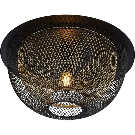Searchlight Honeycomb 1 Light Double Layered Mesh Rush Rining - Black Outer With Gold Inner (1/3)