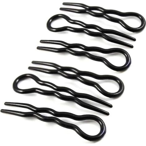Schwarze, U-förmige Haarspangen aus Kunststoff für welliges Haar, Zöpfe und Twists. Einfach und schnell zu stylen. Ideal für Hochzeiten. (1/5)