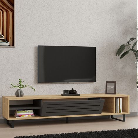 Mueble Porta tv Sovico, un estante, una puerta, 5 compartimentos, 160x40x35h cm Negro Antracita (1/5)