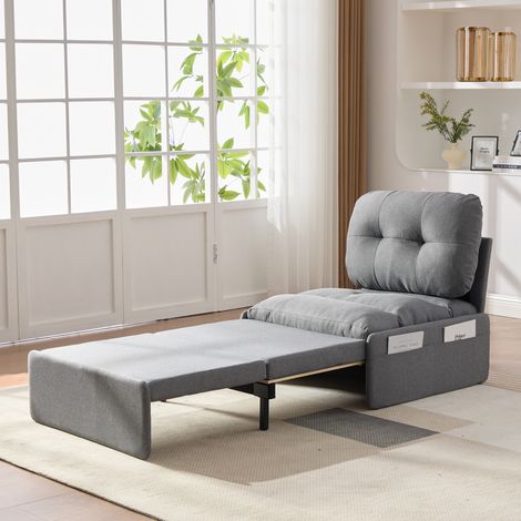 Canapé convertible 1 plaza de lino gris 81,5x92x90 cm, cama extraíble con superficie de descanso 80x165 cm