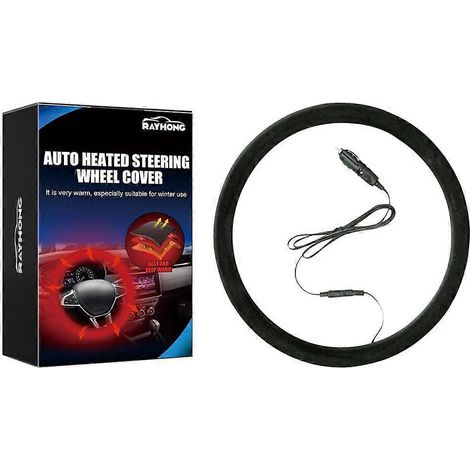 Housse de volant chauffante noire classique pour l'hiver, chauffage automatique, compatible avec tous les intérieurs. (1/4)