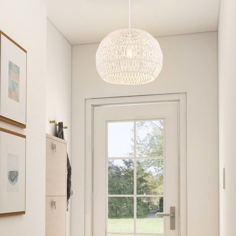 Luminaire Suspension Ø 43 x H 34cm Forme Rond en Papier Tissé Abat-jour Métalliques avec Corde Réglable E27 40W pour Cuisine (1/2)