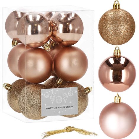 WEIHNACHTSBAUMKUGELN SET UNZERBRECHLICH ROSE GOLD 12Stk