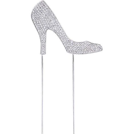 1 pièce Décoration de gâteau en forme de chaussure à talon haut, paillettes, alliage, strass, pic à gâteau, accessoire de décoration alimentaire pour fête d'anniversaire (argenté)-Silver