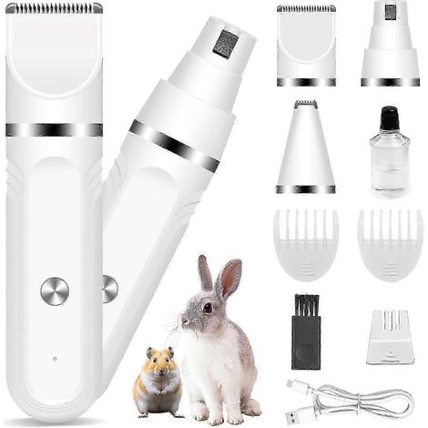 Kit de soin pour la fourrure de cobayes et de lapins : tondeuse à cheveux et lime à ongles électrique sans fil 2 en 1 pour petits animaux, silencieuse et rechargeable. (1/5)