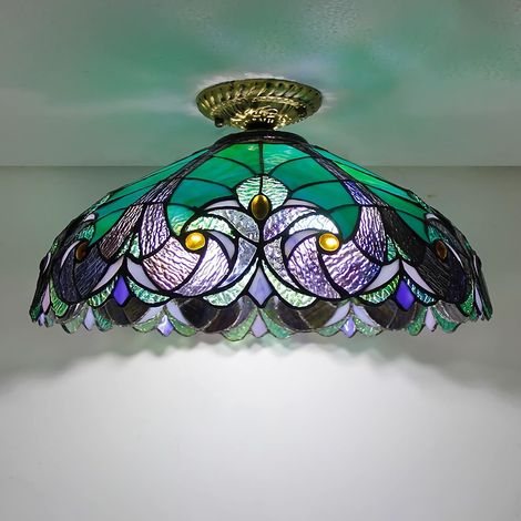 Plafonnier Tiffany de 40,6 cm, plafonnier Semi-encastré en vitrail, Lustre à Base en métal de Style Victorien pour Chambre à Coucher, Cuisine, Salle à Manger, Salon, Couloir, 1 (1/3)