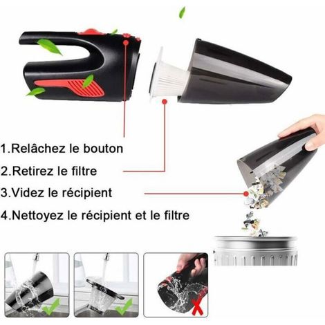 Aspirateur A Main - 5000 Pa - Cyclonique Hepa - 120 W - Batterie Lithium 2200 Maha - Nettoyage Humide Et Sec - Pour Voiture Et Intérieur - 1 Unite (1/4)