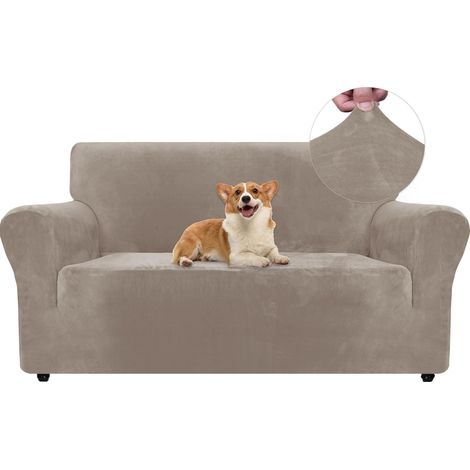 1 Housse de canapé, Tissu velours extensible, Protection animaux, Universel 2 places, Salon