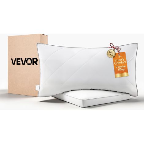 VEVOR Bed Pillows for Sleeping, Set of 2, Queen Size Luxury Quality Hotel Pillows with Original Down Alternative Filling, Supportive and Fluffy, Bedding for Back, Stomach and Side Sleepers, White (1/5)