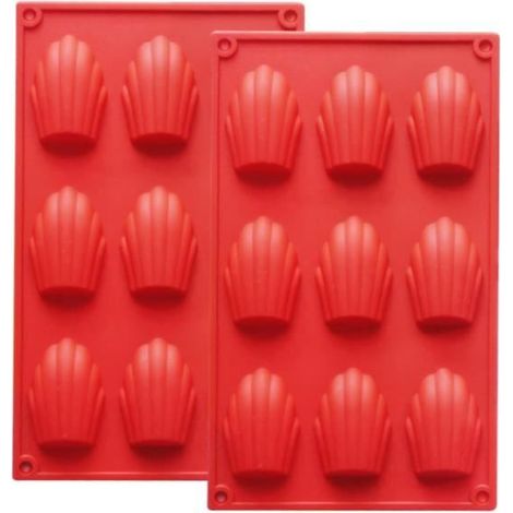 2 Pièces Moule en Silicone Madeleine, Mini Moule à Madeleine, 9 Cavités Moule Antiadhésif en Forme de Coquille Faire (Rouge Brique) (1/4)