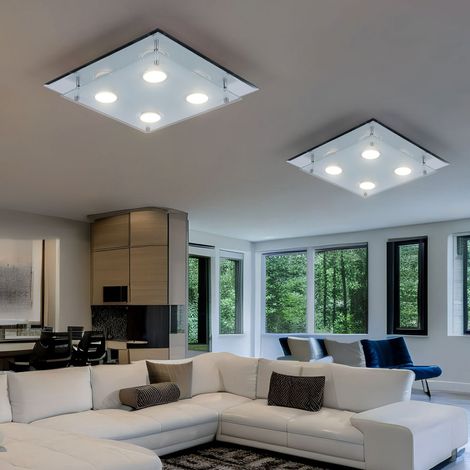 Plafoniera lampada da soffitto soggiorno camera da letto, 4 fiamme, vetro cromato trasparente, 4x LED 3W 180Lm 3000K, AxLxP 8x34x34 cm, set di 2