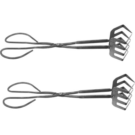 Pince à charbon de bois multifonctionnelle en 2 pièces pour cheminée et camping, ustensile robuste pour clous