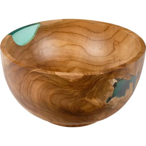 Saladier rond 28 cm bois de teck et résine bleue transparente - ROGUE (1/5)