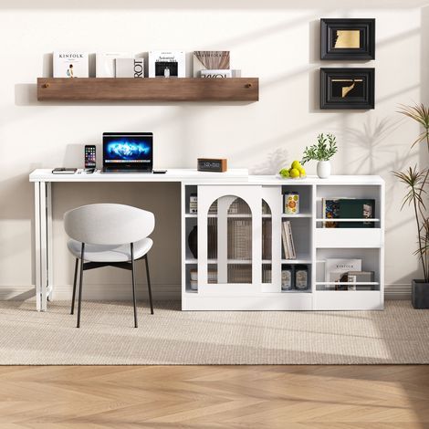 Table de bar moderne extensible rotative 360°avec rangement, réversible porte armoire verre, meuble bar café cuisine, couleur blanc