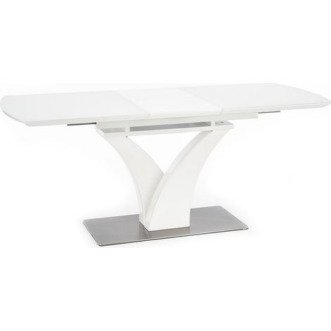 Table rectangulaire extensible blanc mat avec pied central design Sparte (1/5)