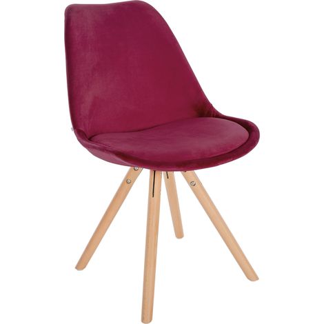 Chaise de salle à manger x1 style scandinave en velours bordeaux pieds en bois clair 100001462
