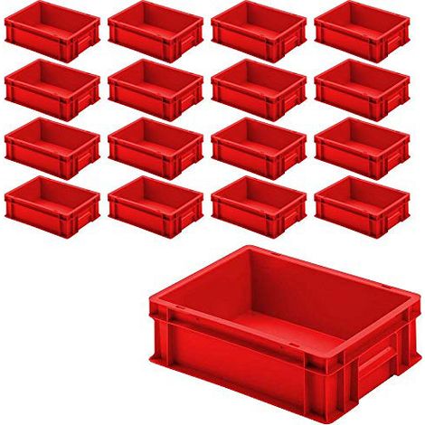BRB 16x Euro-Stapelbehälter mit 2 Griffleisten, LxBxH 400x300x120 mm, 11 Liter (rot)