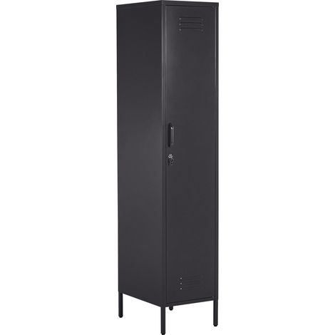Storage Cabinet Black Metal Locker with 5 Shelves and Rail Modern Home Office FROME (1/5)