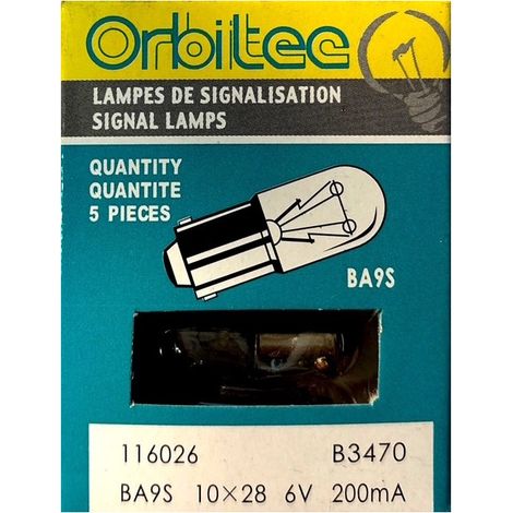 Orbitec B3470 Pack de 5 Ampoules BA9S 10x28 6V 200mA (1/2)