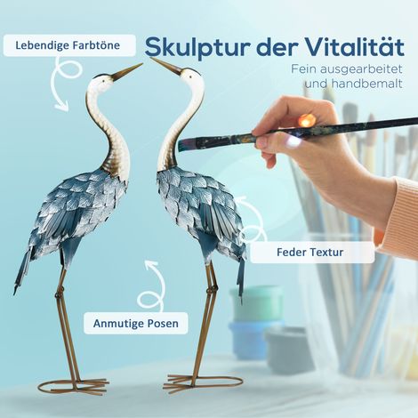 Lot de 2 grues ornementales pour extérieur, acier inoxydable, résistant aux UV et aux intempéries, couleurs indélébiles, 26 x 15 x 74 cm, bleu/blanc/gris (1/4)