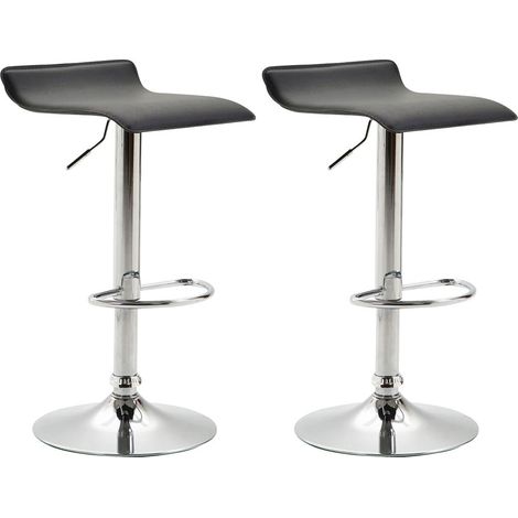 Conjunto de 2 taburetes de bar de diseño minimalista con altura regulable y reposapiés en polipiel negra y metal cromado 100006404