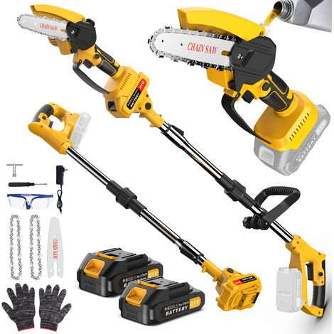 INNOPOWER 2 in 1 Kettensäge mit Akku & Hochentaster auf Handstativ, kabellos, Mini-Teleskop-Kettensäge mit 2 Batterien, elektrischer Astschneider mit Schmiersystem, schwenkbarer Kopf für Garten
