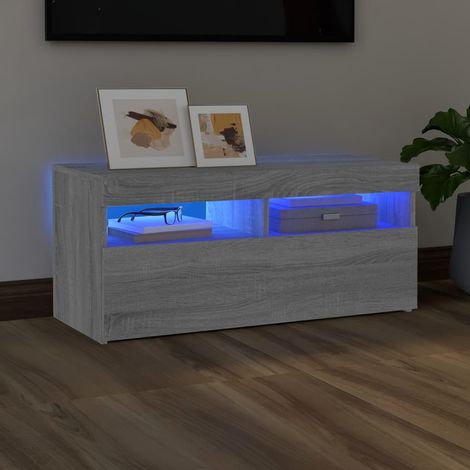 Meuble TV avec lumières LED  Banc TV Moderne  Meuble de Rangement Sonoma gris 90x35x40 cm XHET30107 (1/5)