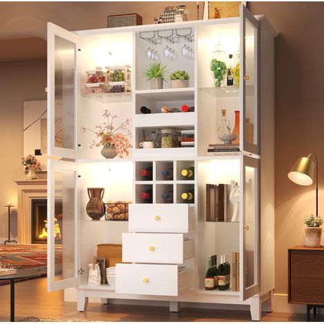 Meuble rangement LED RGB 120 cm MDF blanc 3 tiroirs OKMYHOME (1/5)