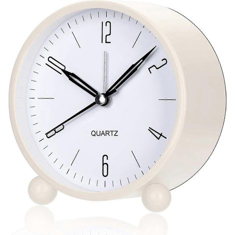 Réveil silencieux rond à piles pour la chambre - Compact, sans tic-tac, facile à utiliser, indispensable en voyage (1/4)
