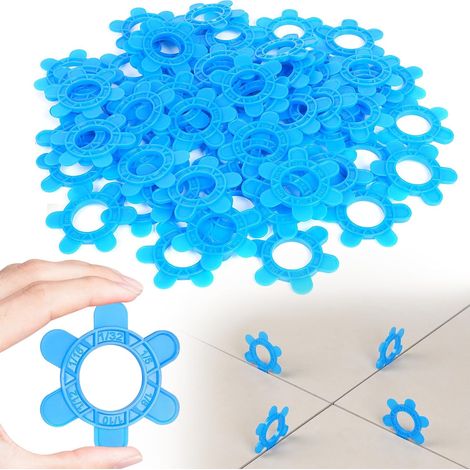 100 cales hexagonales pour carrelage, 6-en-1, réutilisables, tailles multiples (1mm - 5mm) pour sols, murs et crédences(100 pièces, bleu) (1/5)