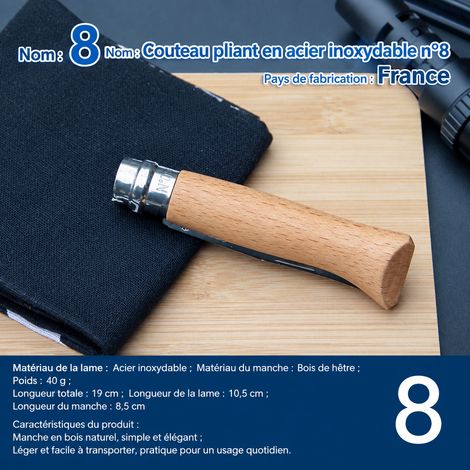Couteau pliant de poche N° 8 en acier inoxydable manche 113 mm 8 acier inoxydable 115 8 × 2 × 2 cm 3 kg – Livraison gratuite