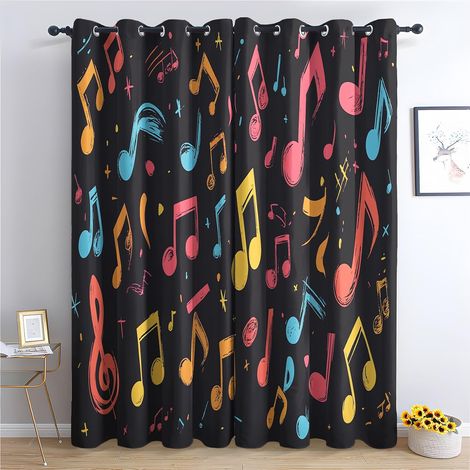 Rideau Occultant Musique - Décoration Musique, Rideau Thermique Motif Notes Musique Coloré, Lot de 2 Rideaux Opaque à Oeillets pour Fenetre Chambre Salon, 140x160 cm (LxH) Q469 - 2x L 140 X H 160 cm (1/5)