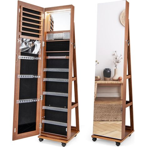 Mobile portagioielli su ruote 40 x 38 x 163 cm con specchio illuminato e vani portaoggetti funzionali stile contemporaneo MDF marrone 200017411