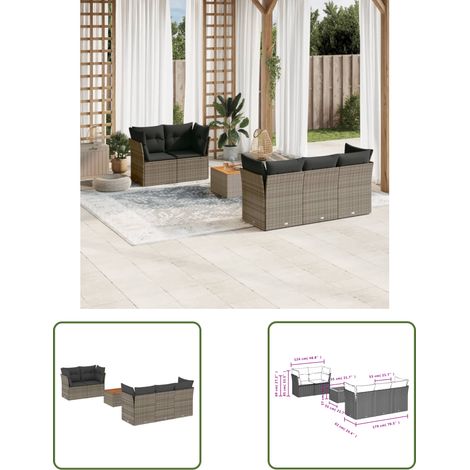 The Living Store 6-tlg. Garten-Sofagarnitur mit Kissen Grau Poly Rattan - Gartensortiment - Outdoor Möbel - Gartenlounge - Lounge Set - Rattan Gartenmöbel