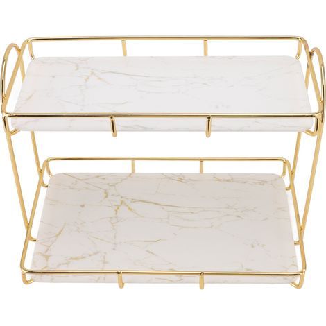 Etagère de rangement pour salle de bain, étagère de salle de bain à double plancher or et blanc, organisateur de parfums et de cosmétiques, taille S (1/5)