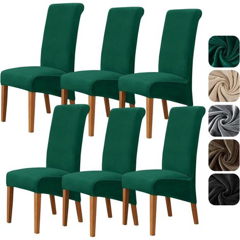 Stuhlhussen 6er Set Samt XL für Hochlehner, Universal Stretch, Grün, Waschbar (1/5)