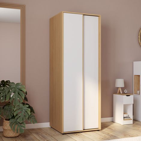 Armario corredero de 2 puertas SLIDEA madera y blanco Armario de 60 cm con estante