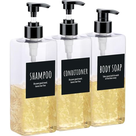 Lot de 3 - Distributeur de savon - Flacon pompe - Rechargeable 500 ML - Pour cuisine et salle de bain - Transparent - 20x7x7cm (1/5)