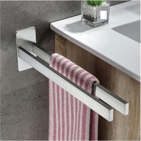 Bathroom Towel Rack - Stainless Steel Wall-Mounted Towel Bar and Toilet Paper Holder - Double Towel Bar with Hooks - Suitable for Toilets and Bathrooms - Silver Stainless Steel (1/4)