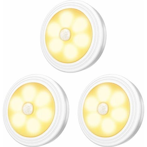 Lampes LED pour armoire/armoire, 3 pièces, veilleuse, détecteur de mouvement LED avec base magnétique pour vitrines d'armoires d'escalier de cuisine (fonctionnant sur piles) (1/5)