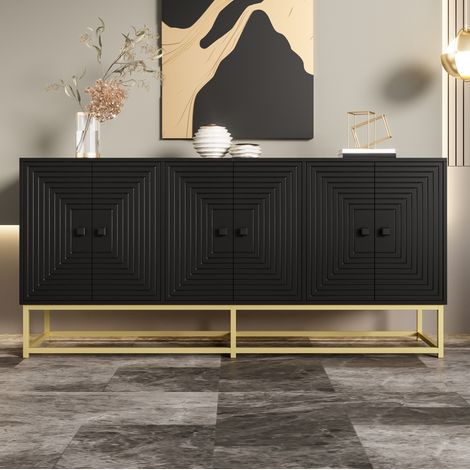 FLORAGRACE Buffet de rangement noir mat 160 cm, 3 portes doubles, sideboard pour salon bureau (1/5)