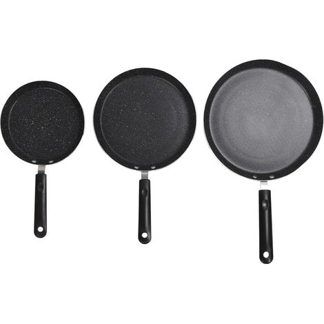 Set di 3 padelle portatili antiaderenti in lega di alluminio nera, ideali per uova, millefoglie e pizza. (1/5)